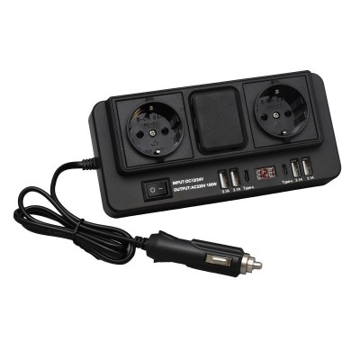 Invertor Auto de Tensiune 150W - 12/24V DC la 2 x 220V AC cu 4 x Usb 3.1 si 2 x Tip C foto