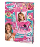 Set frumusete pentru fetite, masuta cu oglinda si accesorii coafat si machiat, feon cu baterii, oglinda cu lumini, mini trusa machiat, placa pentru pa