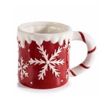 Cana Craciun ceramica rosie alba II 9.5x9.5 cm, 400 ml