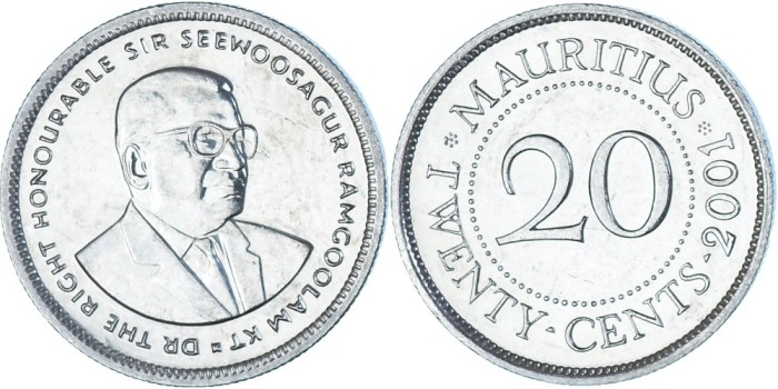 Mauritius 2001 - 20 cents UNC