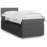 Cumpara ieftin Pat box spring cu saltea, gri &icirc;nchis, 90x190 cm, textil