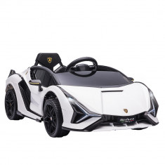 HOMCOM Masina Electrica pentru Copii 3-5ani, Auto Electrica Lamborghini 12V cu Faruri si Muzica, Telecomanda si Viteza 3-8km/h, 108x62x40cm, Alb