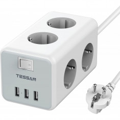 Prelungitor tip cub Tessan, 6 prize, 3 USB 3A, cablu 2 m