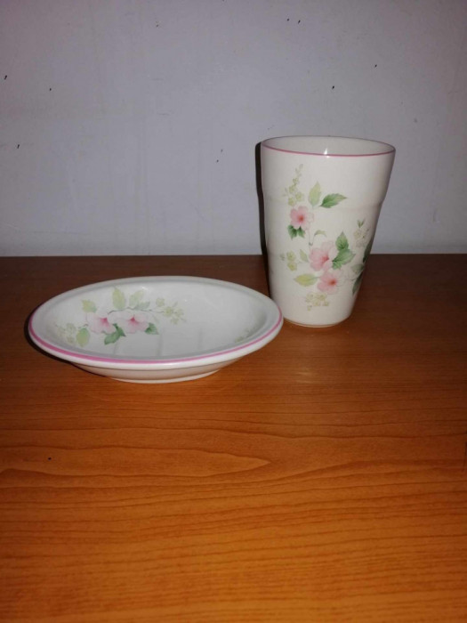 Set vintage de baie sapuniera si pahar Burleigh Ironstone Staffordshire Anglia