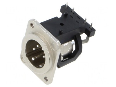 Conector XLR soclu tată PIN 4 unghi 90&amp;deg; THT argint 6A foto