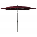 VidaXL Umbrelă de soare 3 niveluri st&acirc;lp aluminiu roșu bordo 2,5x2,5 m