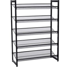 SONGMICS Raft de depozitare pantofi pe 5 niveluri, metal, rafturi plate sau unghiulare reglabile, 31x74x104cm, negru Household NewTrend