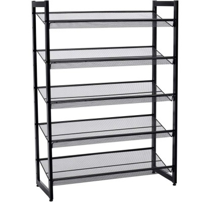 SONGMICS Raft de depozitare pantofi pe 5 niveluri, metal, rafturi plate sau unghiulare reglabile, 31x74x104cm, negru Household NewTrend foto