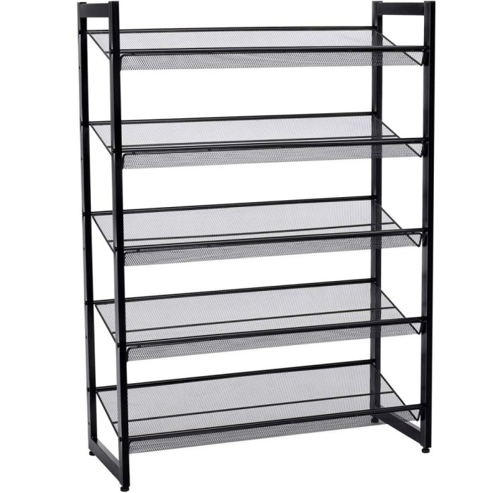 SONGMICS Raft de depozitare pantofi pe 5 niveluri, metal, rafturi plate sau unghiulare reglabile, 31x74x104cm, negru Household NewTrend