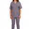 Costum medical gri, bluza cu anchior in V, trei buzunare si pantaloni cu elastic XS INTL