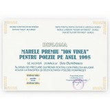 Marele Premiu &bdquo;Ion Vinea&rdquo; pentru Poezie pe anul 1995, diplomă acordată lui Geo Dumitrescu