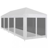 Cumpara ieftin Cort Pavilion Alb 12x3 m cu 10 Pereti Laterali tip Plasa pentru Petrecere, Evenimente, Curte sau Gradina, vidaXL