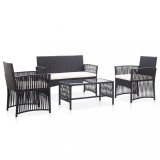 VidaXL Set mobilier de grădină cu perne, 4 piese, negru, poliratan