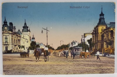 BUCURESTI , BULEVARDUL COLTEI , TRECATORI , TRASURI , TRAMVAI CU CAI , CALARETI PE CAI , CARTE POSTALA , 1915 foto