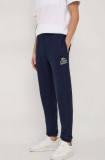 Lacoste pantaloni de trening din bumbac culoarea albastru marin, cu imprimeu