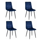 Set 4 scaune bucatarie/living, Artool, Libra, catifea, metal, bleumarin si negru, 44x40x88.5 cm, Leobert