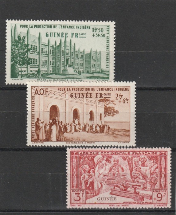 Guinea Franceza , Colonii franceze 1942 - Omnibuse , Ajutorul pentru copii , serie 3 valori, dantelate , MNH , Mi.186-188