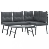 Cumpara ieftin Banci de gradina cu perne 3 buc negru otel vopsit electrostatic