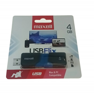 Memorie USB 2.0 Maxell 4Gb, USBFlix, retractabila, negru cu albastru foto