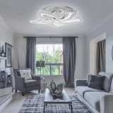 Lustra LED cu telecomanda si cristal KAMDYN RGB , 180W, 5 Flori, lumina Rece/Calda/Neutra, Dimabila, Crom Lucios