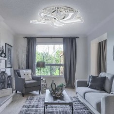 Lustra LED cu telecomanda si cristal KAMDYN RGB , 180W, 5 Flori, lumina Rece/Calda/Neutra, Dimabila, Crom Lucios