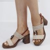 Sandale Dama Bej Toc Gros 8cm, Piele Eco, Catarama, Office Elegant M12
