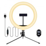 Lampa circulara Ring Light Vaxiuja,120 &times; LED SMD,3 Culori Deschise(Alb,Alb Neutru,Alb Cald),10 trepte lumina,Conectare USB,Cu telecomanda si trepied