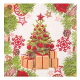 șervețele de Masă Crăciun, Model Brad cu Cadouri, Multicolor, 33x33cm, Set 20 Bucăți, 2 Straturi