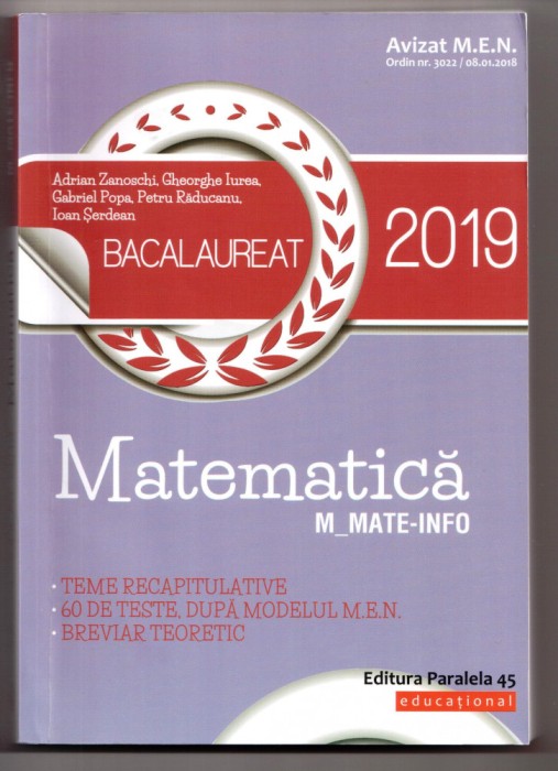 bacalaureat 2019 matematica mate-info de a. zanoschi, gh. iurea