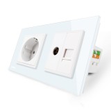 Cumpara ieftin Priza dubla Livolo cu rama din sticla 1 priza Schuko+TV/internet SmartElectro IntelligentHouse
