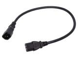 Cablu 3x18AWG IEC C13 mamă,IEC C14 tată PVC 0,5m negru 10A