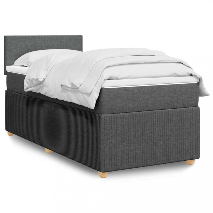 vidaXL Pat box spring cu saltea, gri &icirc;nchis, 80x200 cm, textil 3289577