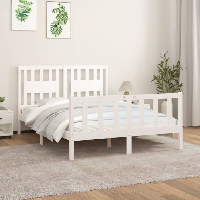 vidaXL Cadru de pat cu tăblie, alb, 120x200 cm, lemn masiv de pin 3188162