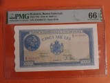 Bancnota 5000 lei dec 1945 filigran vertical gradata PMG 66 EPQ GEM UNC