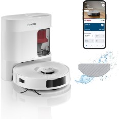 Robot de aspirare Bosch BCRD1W, aspirare&amp;amp;spalare, Statie de golire, putere maxima 11000 PA, Navigare 360&deg; LiDAR, Funcție Reduced Tangling, recipie