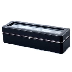 Cutie eleganta Pufo Gentleman pentru depozitare si organizare cu compartimente pentru 6 ceasuri, negru foto