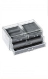 Suport organizator pentru Bijuterii, Transparent, Acrilic, Gri Velvet, 4 spatii, 24x13.5x13cm