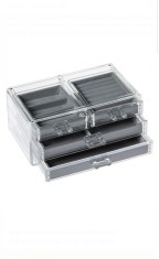Suport organizator pentru Bijuterii, Transparent, Acrilic, Gri Velvet, 4 spatii, 24x13.5x13cm foto