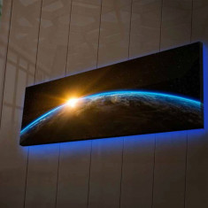 Tablou decorativ cu lumina LED, 3090NASA-018, Canvas, 30 x 90 cm, Multicolor