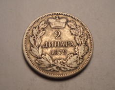 Serbia 2 Dinara 1879 Frumoasa foto