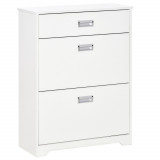 HOMCOM Suport de Pantofi Modern din Lemn cu 2 Sertare, Etajeră Reglabilă și Sertar Mic, 70x29x92 cm, Alb | Aosom Romania