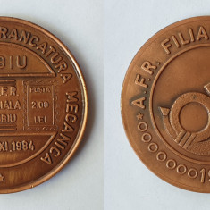 Prima expozitie de francatura mecanica Sibiu 1984 , placheta RSR, Medalie rara