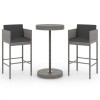 Set mobilier bar de gradina, cu perne, 3 piese, gri, poliratan