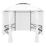 Pavilion de gradina cu perdele, alb, 360x312x265 cm, 180 g/m&sup2;