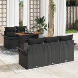 Gossi set de canapea de gradina cu 6 piese si perne, ratan negru si lemn