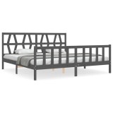 Cumpara ieftin Cadru pat cu tablie 200x200 cm, gri, lemn masiv