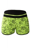 Sort de baie dama, elastic, galben+negru, model scris, poliester. Marimi: S, S/M, M, M/L
