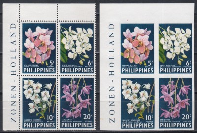 Filipine 1962 - Orhidee, 2 Serii in bloc (DT + NDT), MNH foto