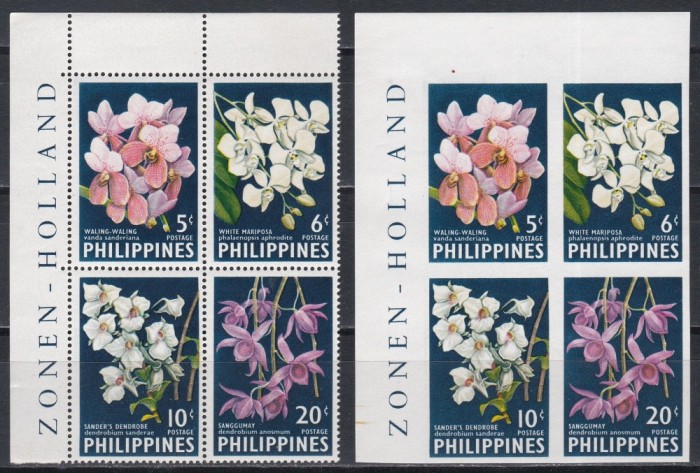 Filipine 1962 - Orhidee, 2 Serii in bloc (DT + NDT), MNH