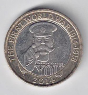 ANGLIA 2 TWO POUNDS LIRE 2014 PRIMUL RAZBOI MONDIAL STARE EXCELENTA foto